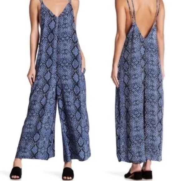 Free People Pants - Free People Blue Snake Print Jumpsuit large